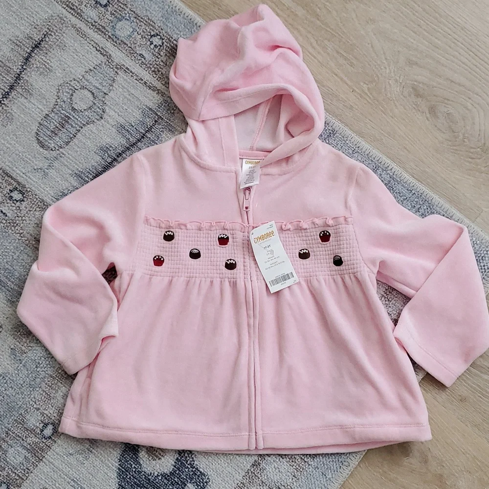 NWT Gymboree Girls Pink Velour Smocked Sweets Zip-up Sz2T-3T